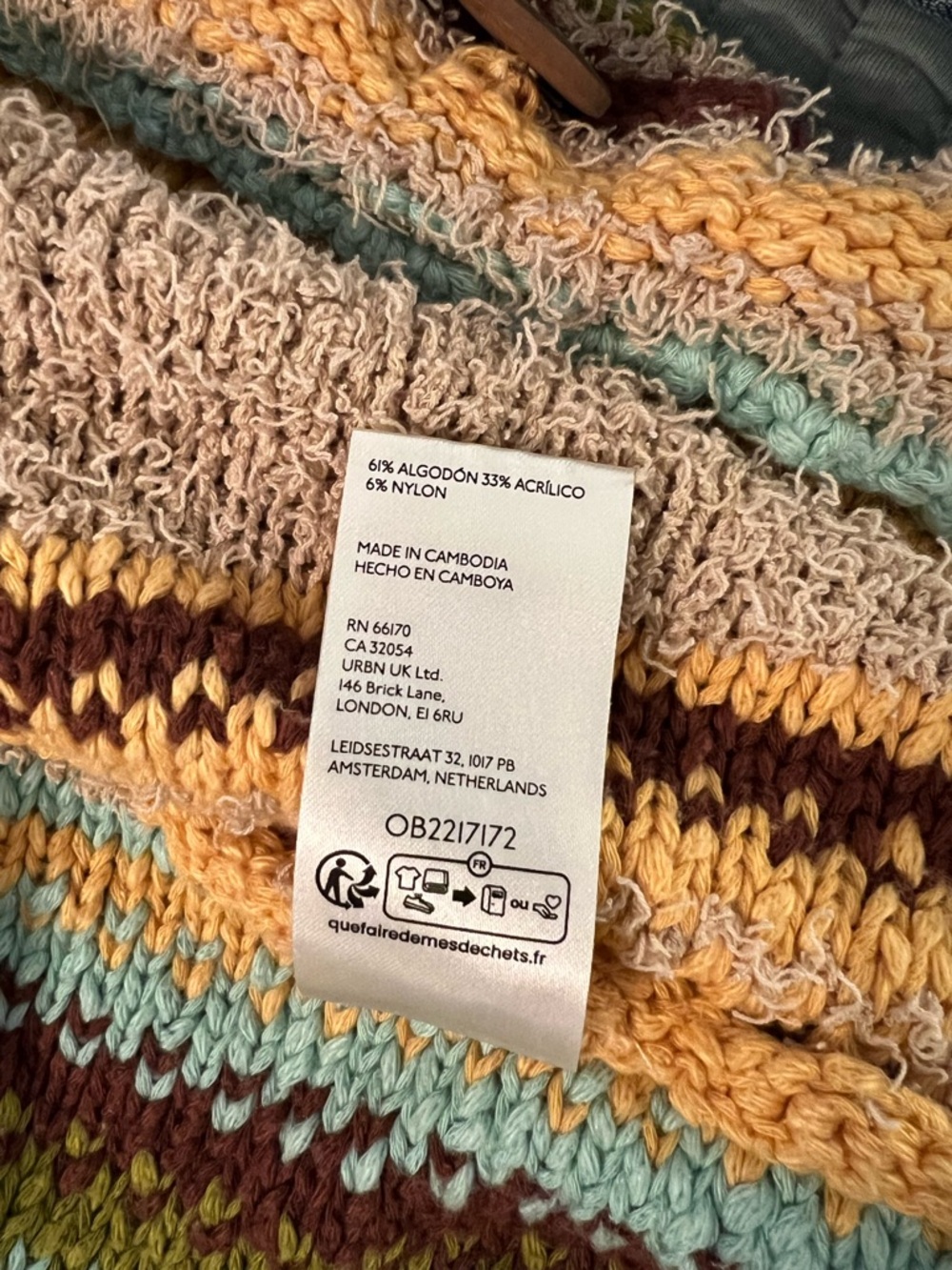 Free People Striped Hand-Knit Cropped Cardigan in Mint, Mustard & Brown - Picture 6 of 6